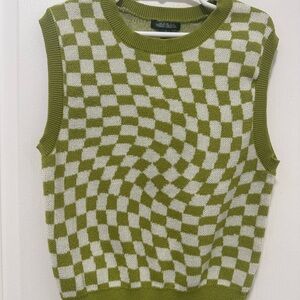 wild fable Lime Green & White Checker Knit Vest